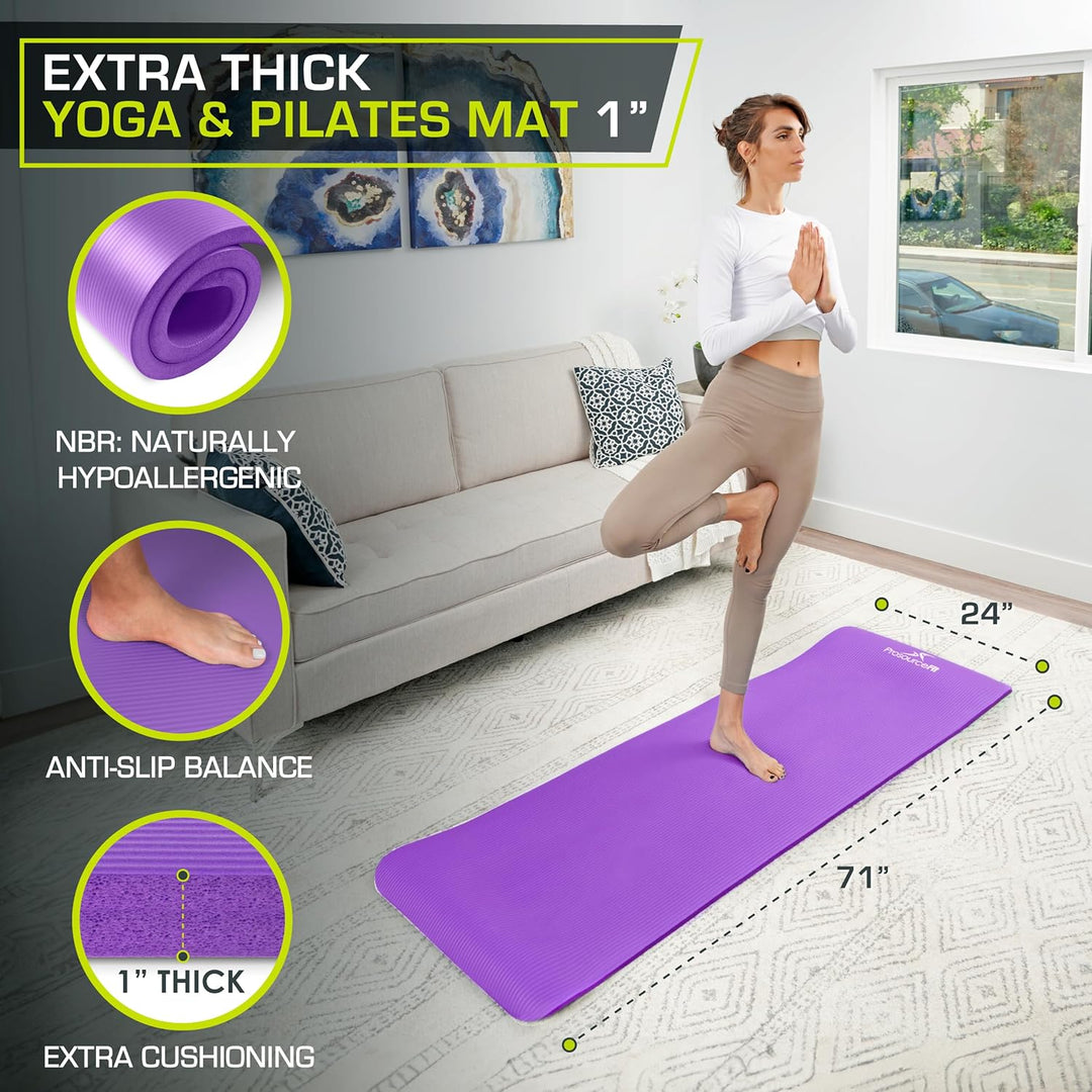 ProsourceFit Extra Thick Yoga and Pilates Mat 1" Purple, 1" Purple