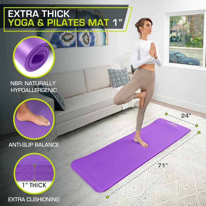 ProsourceFit Extra Thick Yoga and Pilates Mat 1" Purple, 1" Purple