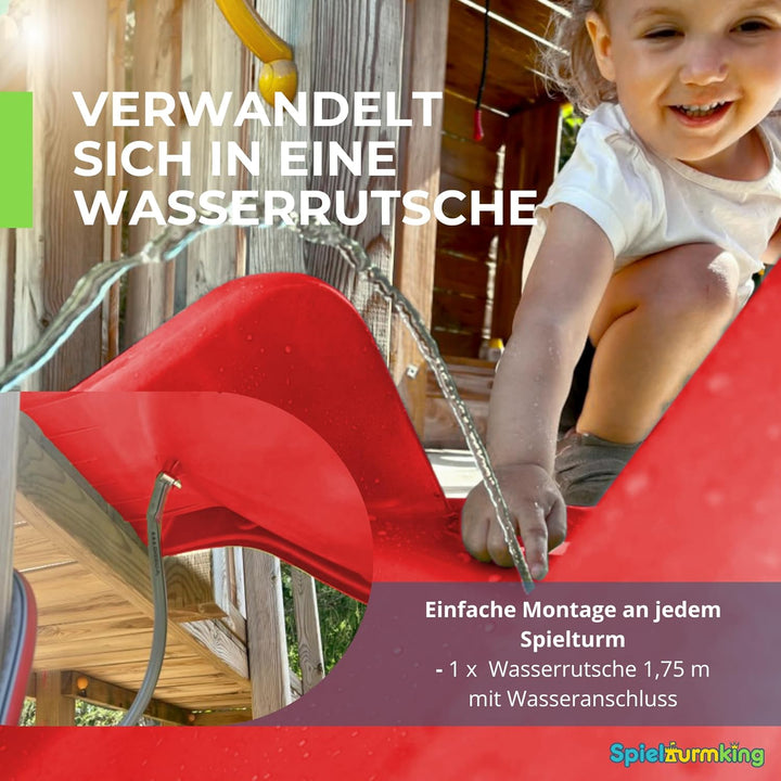 Spielturmking Kinderrutsche Wave 1,75 m Wasserrutsche Spielturm Wellenrutsche Gartenrutsche Anbaurut