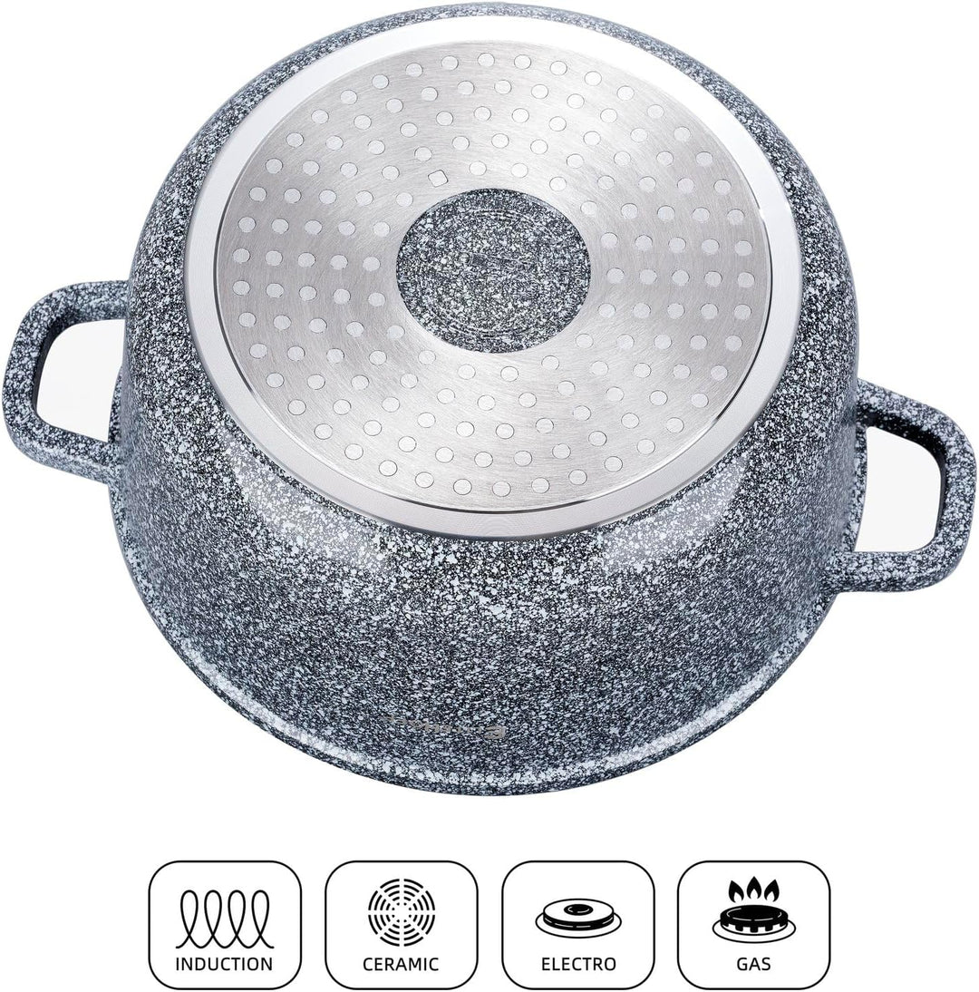 EliteHoff Kochtopf Set Induktion, Topf aus Aluminiumguss mit Antihaftbeschichtung, Topfset mit Glasd