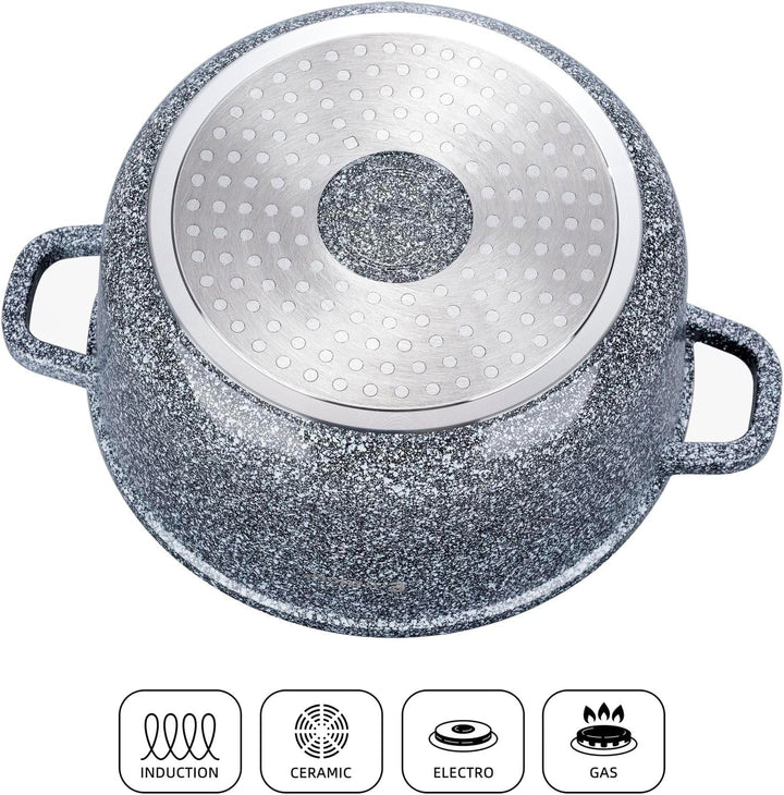 EliteHoff Kochtopf Set Induktion, Topf aus Aluminiumguss mit Antihaftbeschichtung, Topfset mit Glasd