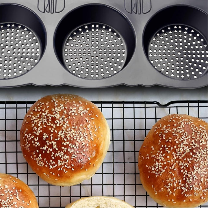 Burger Buns Brötchen Backform Silikon, Silikon Backform mit 6 Hohlräumen, faltbar wiederverwendbar -