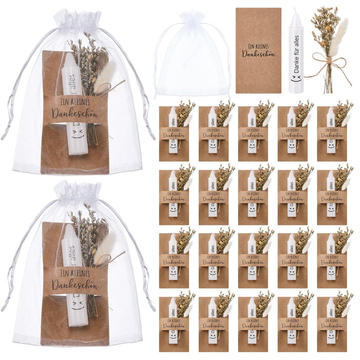 Tenare 20 Sets Danke für Alles Geschenk mit Kerzen und Trockenblumen | Organzabeutel und Karten, Ein