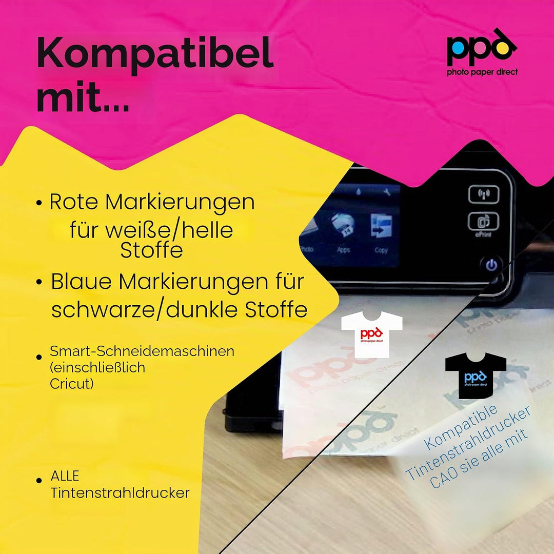 PPD 40 x A4 Inkjet Premium Transferpapier Hell/Dunkel, für Bügeleisen und Transferpresse PPD-5-40