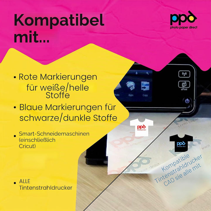 PPD 40 x A4 Inkjet Premium Transferpapier Hell/Dunkel, für Bügeleisen und Transferpresse PPD-5-40