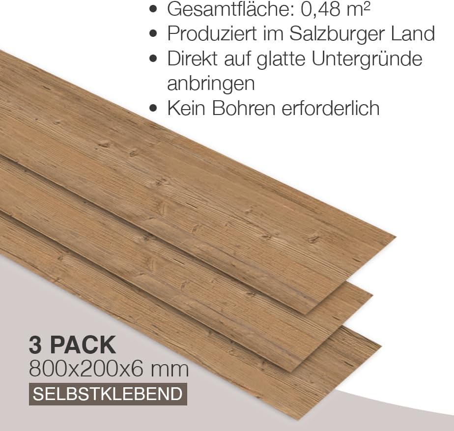 SUN WOOD Stick-it Holz Wandverkleidung selbstklebend Altholz Design STALLGRAU 60-3 Wandpaneele zum K