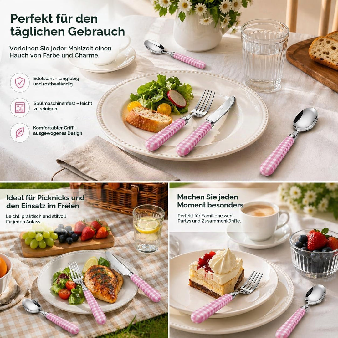 EXZACT Edelstahl-Besteck Set 24 Stück - 6 x Tafelgabeln, 6 x Tafelmesser, 6 x Abendessen Löffel, 6 x