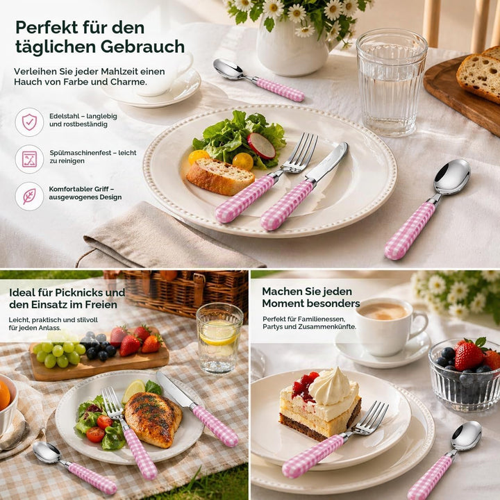 EXZACT Edelstahl-Besteck Set 24 Stück - 6 x Tafelgabeln, 6 x Tafelmesser, 6 x Abendessen Löffel, 6 x