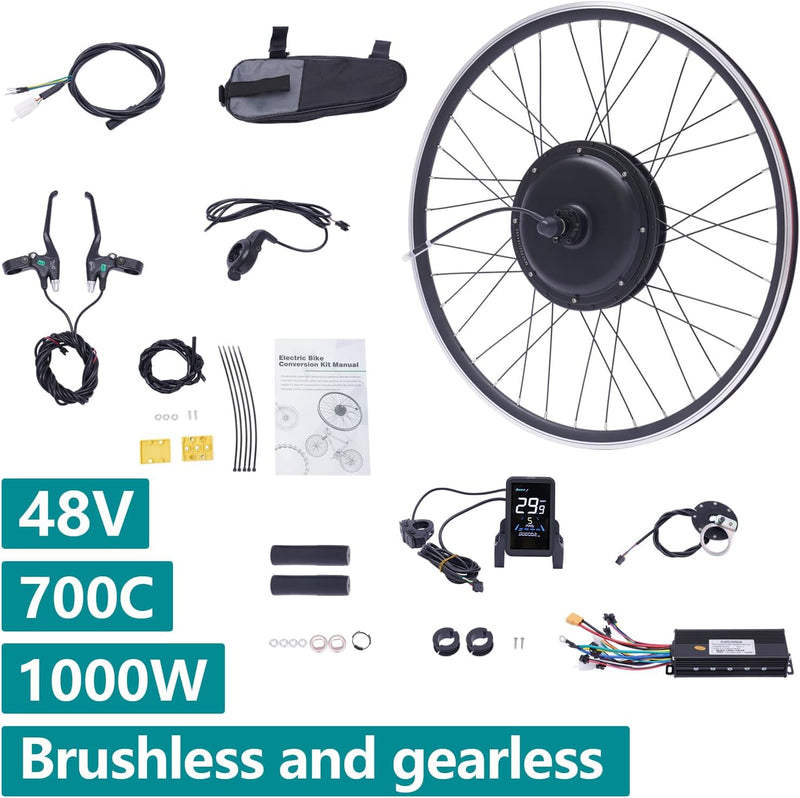 WSIKGHU Ebike Umbausatz Motor für Fahrrad 1000W 48V E-Bike Umrüstkit Vorder-/Hinterrad E-Bike Antrie