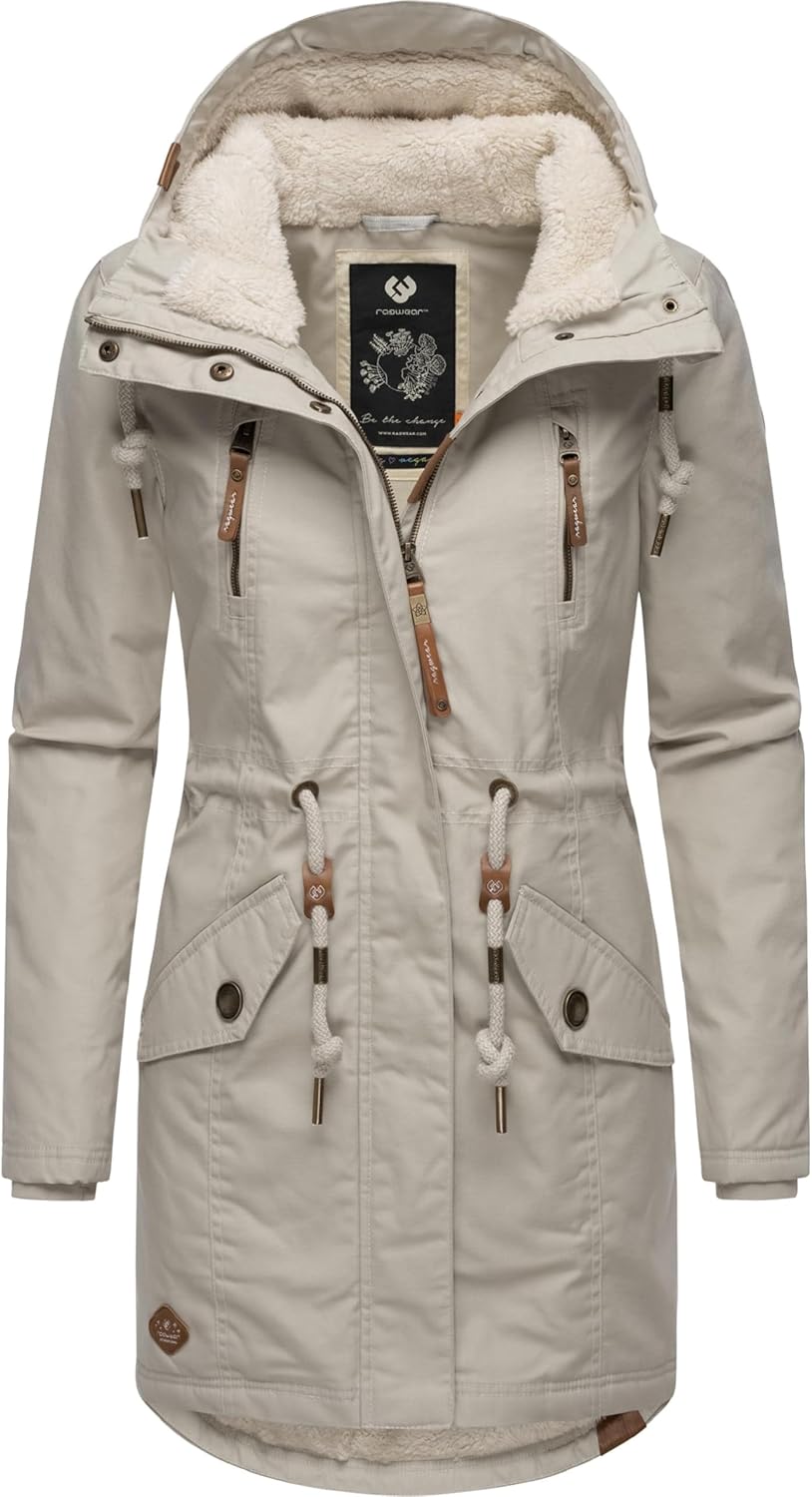 Ragwear Damen Mantel lange warme Winterjacke mit Teddyfell-Kapuze Elsie Intl XS-6XL 3XL Zinc24, 3XL