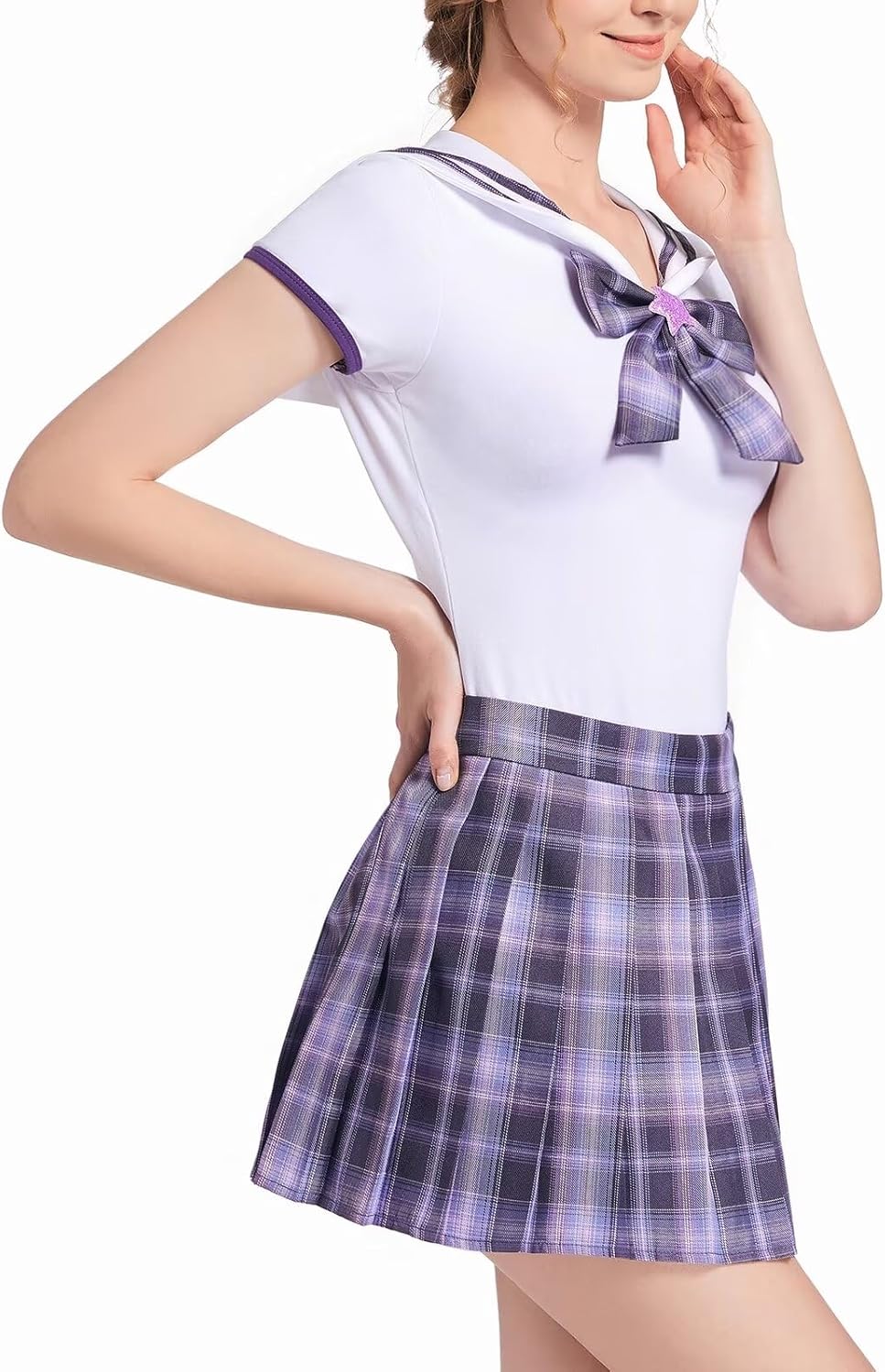 Landofgenie Damen Onesie Baumwolle Bodysuit Set für Damen Cosplay JK-Uniform Mädchen Rock-Sets Lila