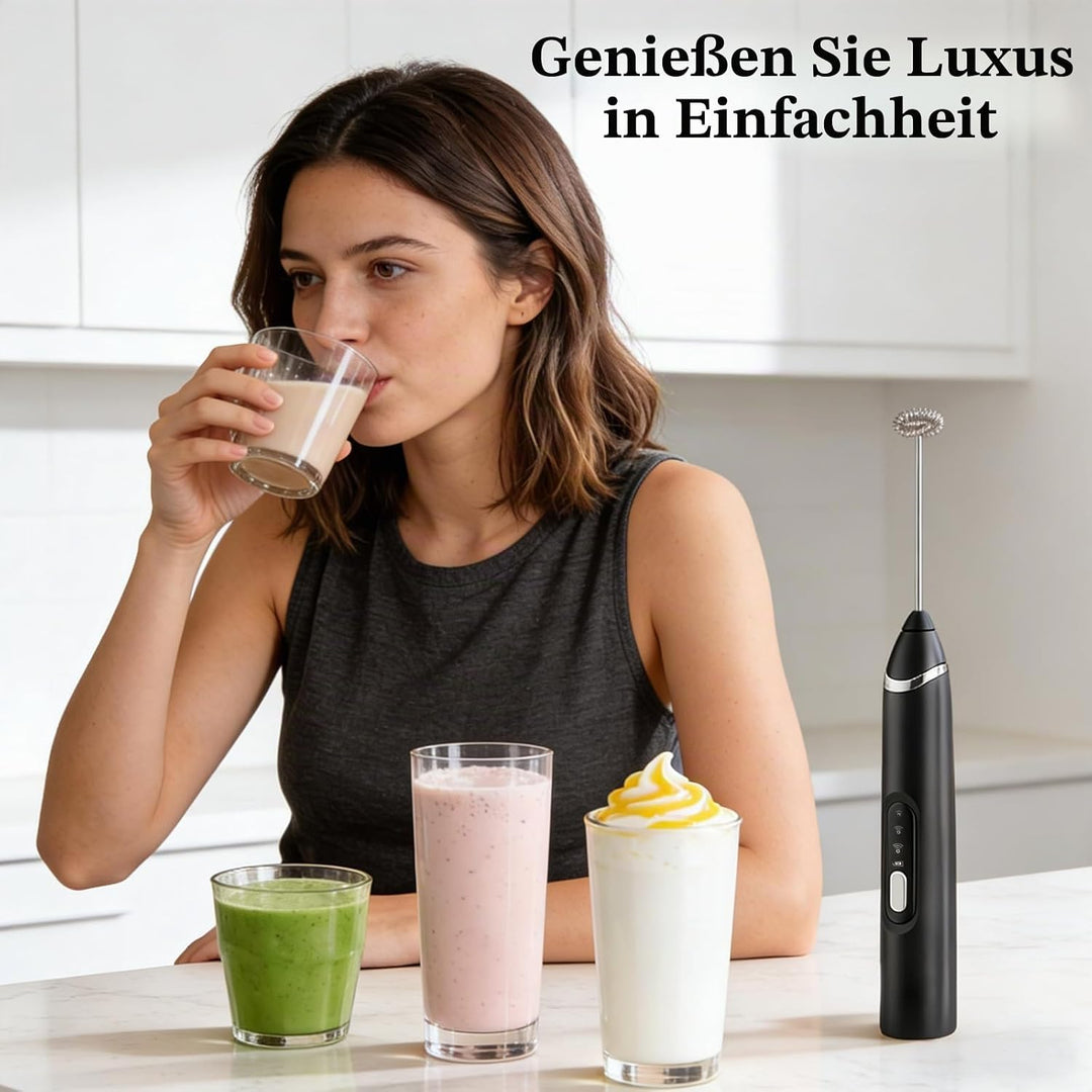 Elektrische Milchaufschäumer Handheld – Wiederaufladbar, kabellos, mit abnehmbarem Edelstahl-Aufsatz