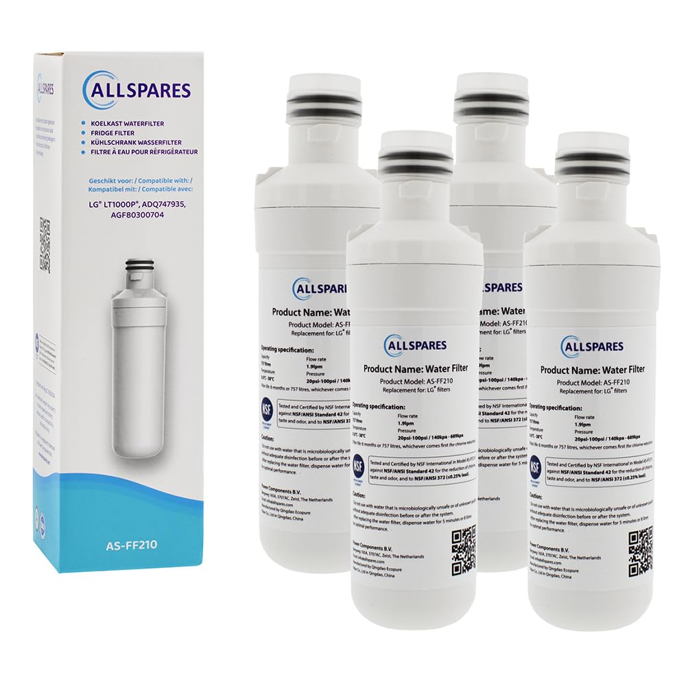 AllSpares Wasserfilter für Kühlschrank geeignet für LG LT1000P / AGF80300704 / ADQ74793501 (4 Stück)
