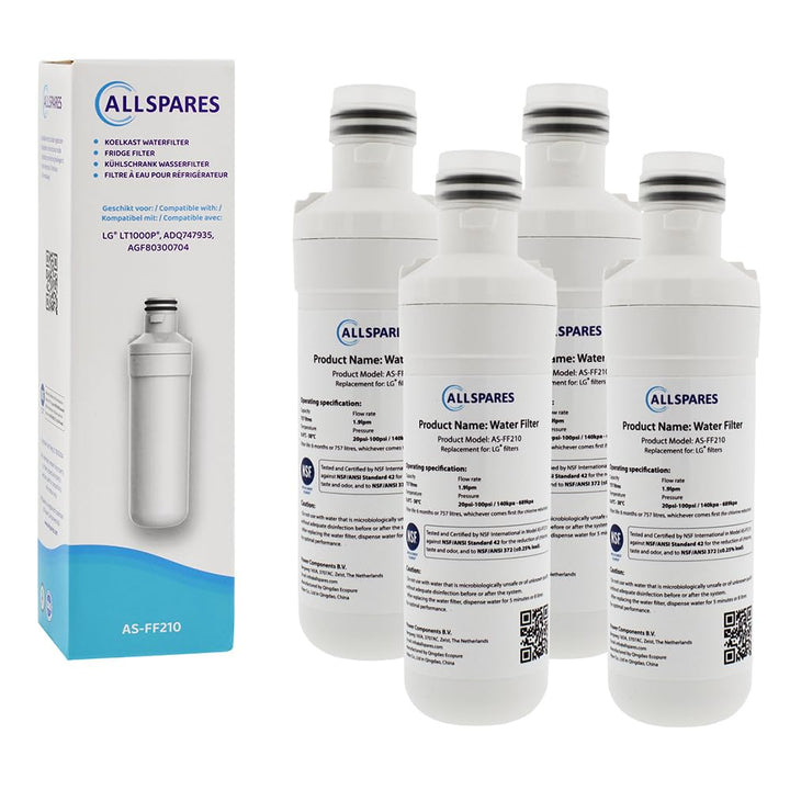 AllSpares Wasserfilter für Kühlschrank geeignet für LG LT1000P / AGF80300704 / ADQ74793501 (4 Stück)