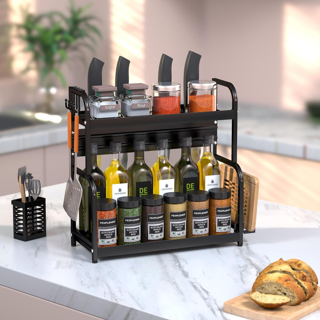 FEXPLENDID Gewürzregal Stehend, küchenutensilienhalter, 49x43.5x22.5cm, Stahl, spice rack organizer,