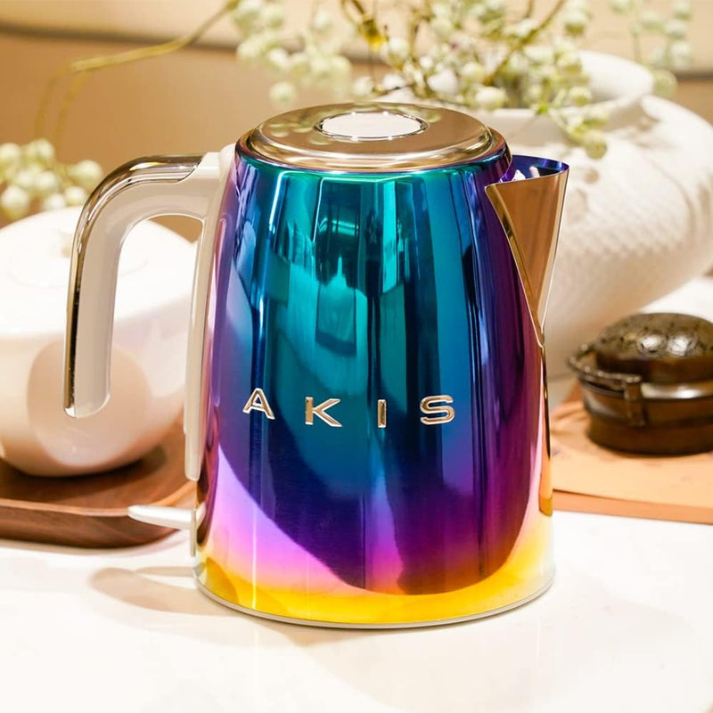 AKIS La Fête Design Toaster und Wasserkocher Set aus Edelstahl in Regenbogen bunter Farbe Modern, To