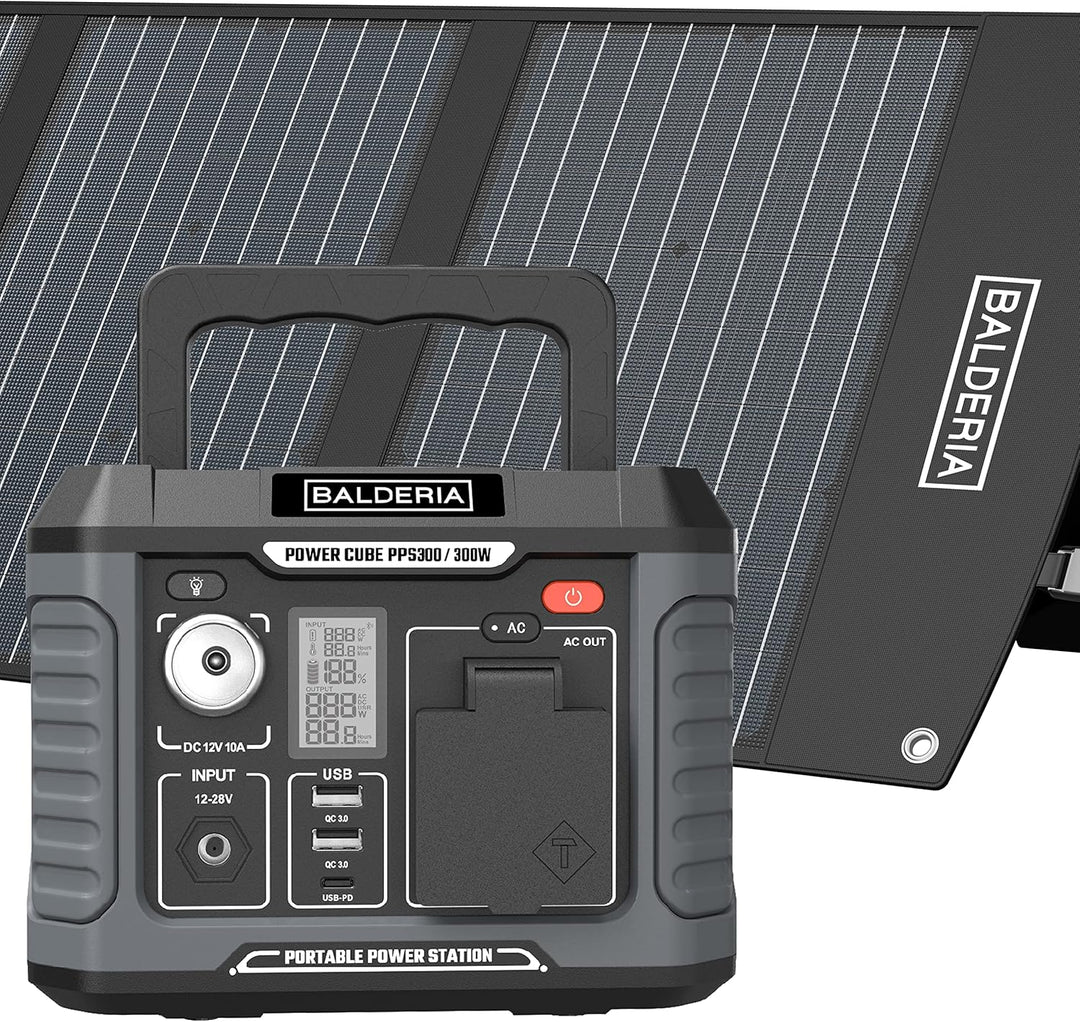 BALDERIA Power Set PS300-120 | Tragbare Powerstation 300W + Solarpanel 120W | Solar-Generator, Kraft