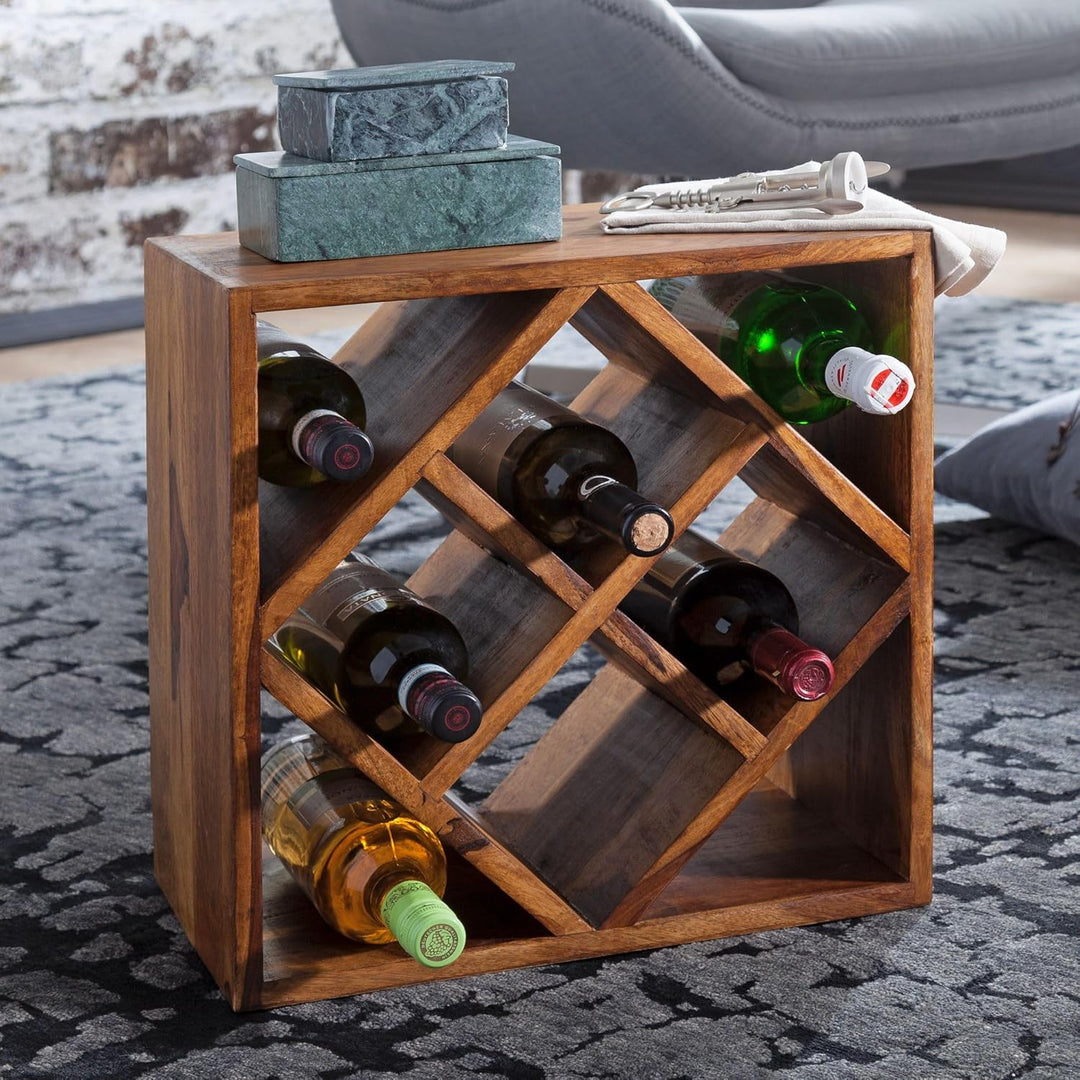FineBuy Weinregal Massiv-Holz 40x40x25 cm klein stehend, Design Flaschenregal für die Küche, Standre