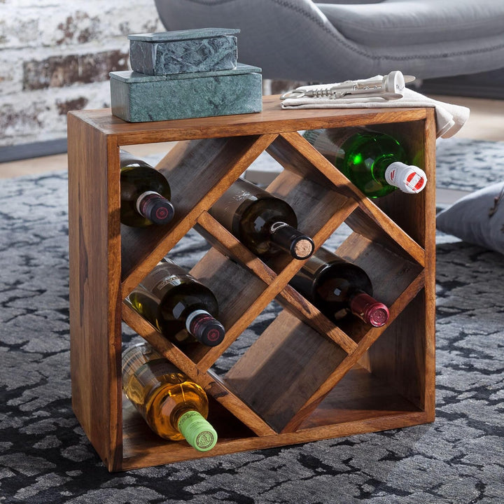 FineBuy Weinregal Massiv-Holz 40x40x25 cm klein stehend, Design Flaschenregal für die Küche, Standre