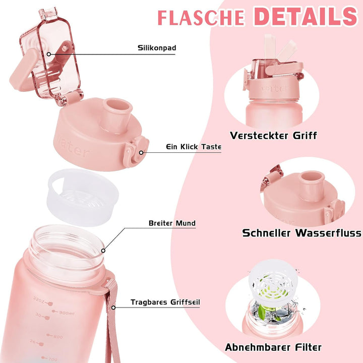 AOPREL Trinkflasche 1l, Wasserflasche BPA-Frei aus Tritan, Sport Trinkflasche Kohlensäure geeignet,