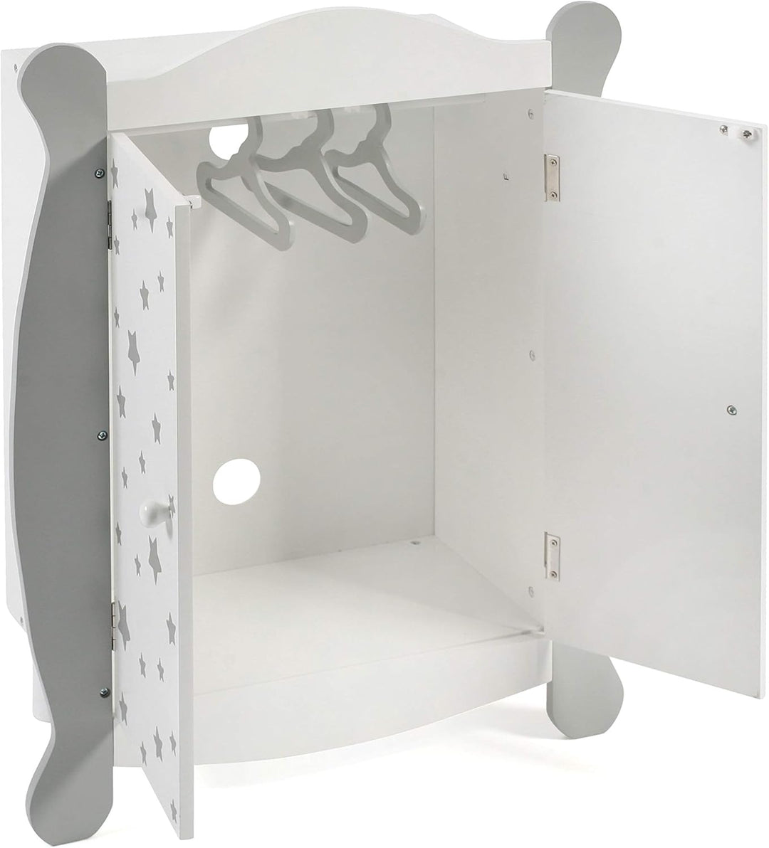 Bayer Chic 2000 - Puppenkleiderschrank mit Kleiderstange und Kleiderbügel, Puppenschrank, Puppenmöbe