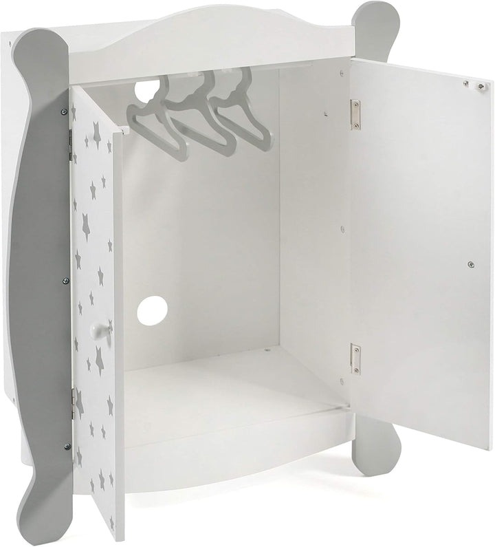 Bayer Chic 2000 - Puppenkleiderschrank mit Kleiderstange und Kleiderbügel, Puppenschrank, Puppenmöbe