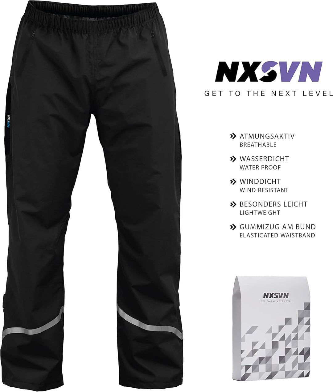 Rubberneck NXSVN Fahrrad Regenhose Atmungsaktiv, Reflektierend mit 3M Reflektoren S Schwarz, S Schwa