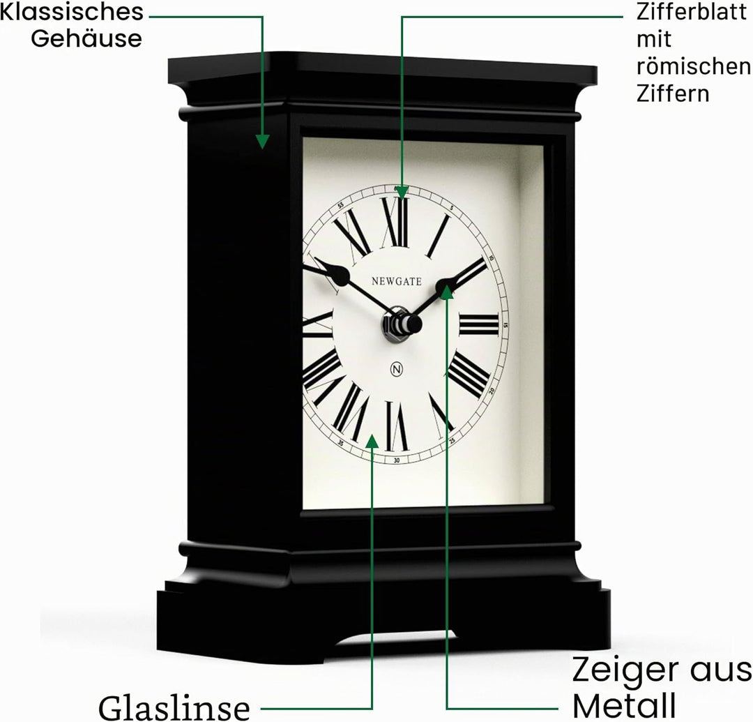 NEWGATE® Time Lord Kaminsims Uhr | Klassisches Design Einer kutschenuhr | Schwarz | Römische ziffern