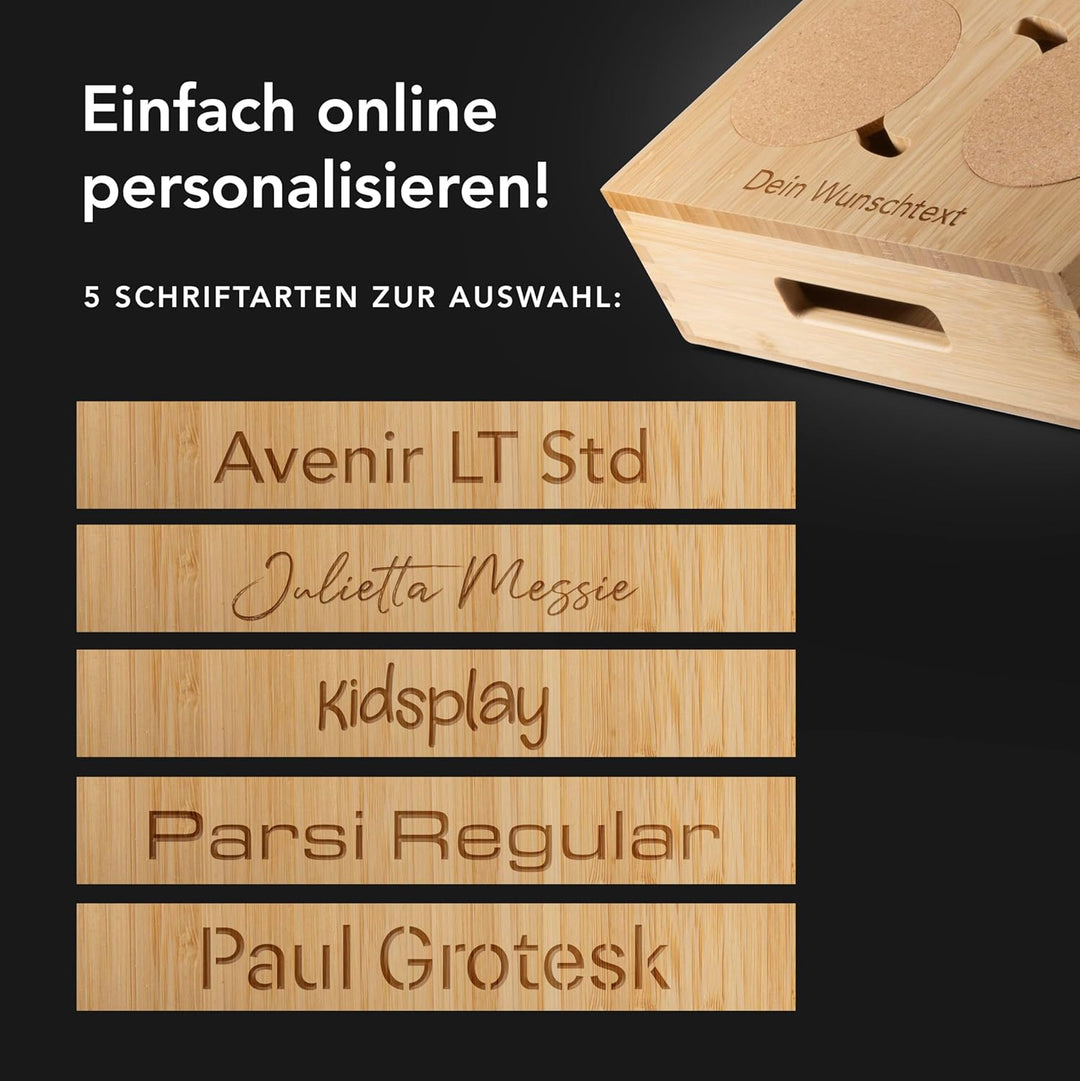 NewHabitat | Couchbar - Personalisierbare Snackbox aus Bambus mit Gravur | Sofa Tablett mit 2 Snacks