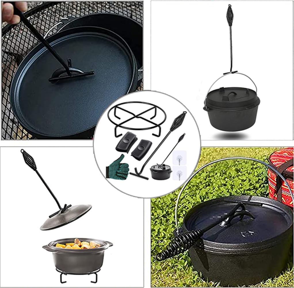 Deckelheber Dutch Oven Griffhaken, 26CM Dutch Oven Haken und Feuertopf Deckelheber, Untersetzer Dutc