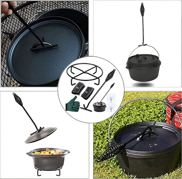 Deckelheber Dutch Oven Griffhaken, 26CM Dutch Oven Haken und Feuertopf Deckelheber, Untersetzer Dutc