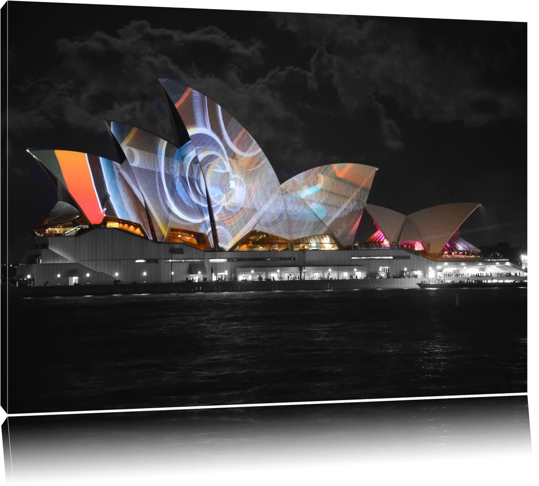 Dark beeindruckende Sydney Opera House Lichter schwarz/weiss auf Leinwand, XXL riesige Bilder fertig