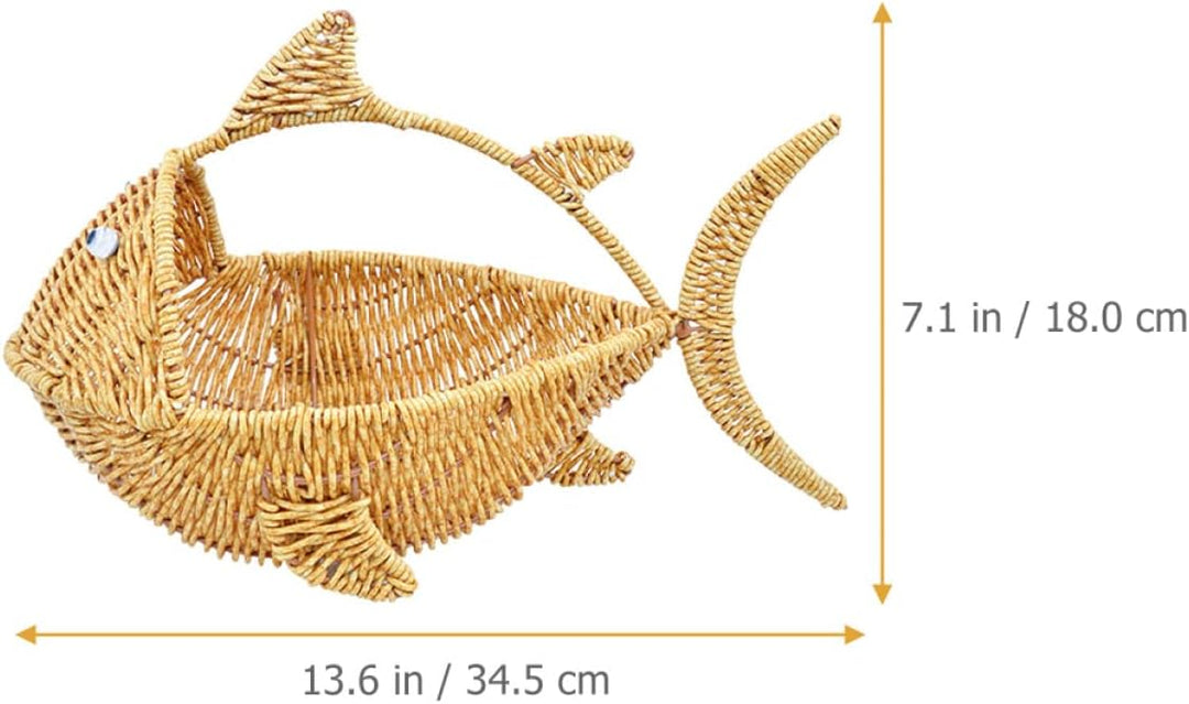 MAGICLULU Geflochtener Rattan Korb in Fischform Multifunktionaler Obstkorb und Aufbewahrungskorb für