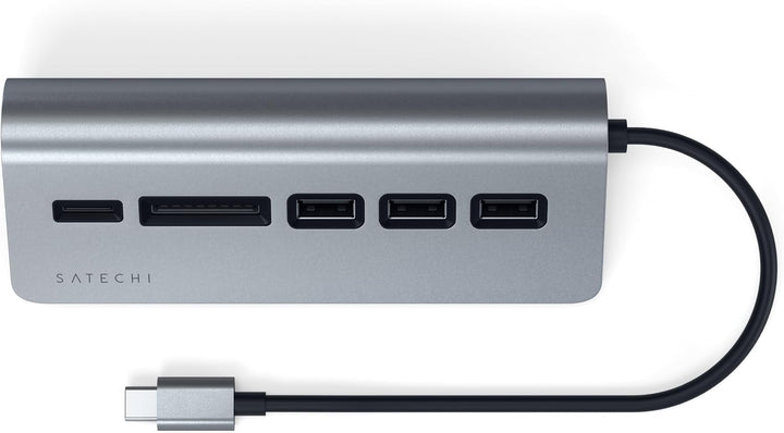 SATECHI 5-in-1 Desktop USB-C Hub Kombination aus Aluminium mit 3 USB-A Anschlüssen (5 Gbit/s) und mi