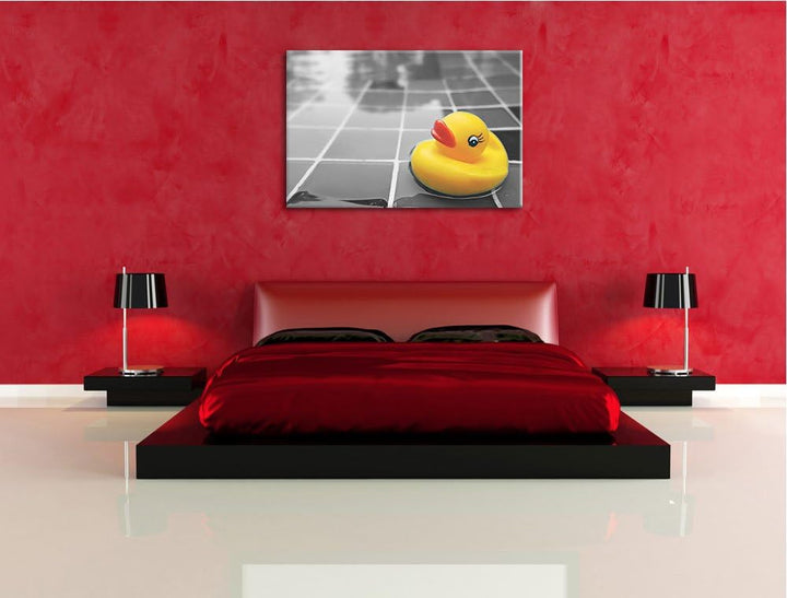 Quietsche Ente im Wasser schwarz/weiss Format: 100x70 auf Leinwand, XXL riesige Bilder fertig gerahm
