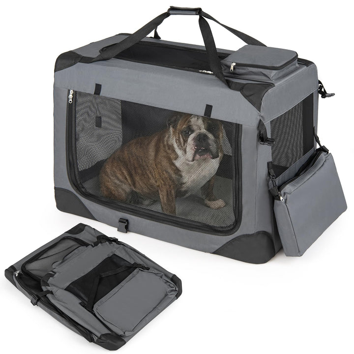 COSTWAY Hundebox Auto, Transportbox Hund faltbar (L-83,5 x 58 x 58 cm,Grau) | Hundetransportbox mit