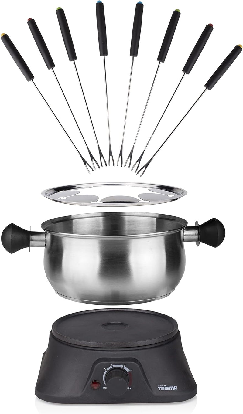 Tristar Fondue-Set mit 1,3L Fassungsvermögen – aus Edelstahl für bis zu 8 Personen, FO-1106 ohne