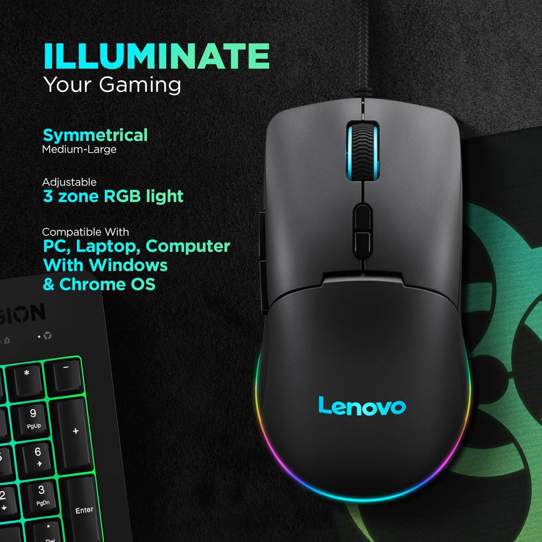 Lenovo M210 RGB Gaming-Maus (7 Tasten, RGB-Licht mit 3 Zonen, 8000 DPI, 300 IPS, 35 G, 1000 Hz), Sch