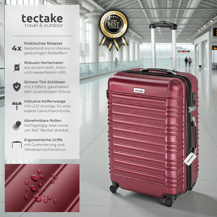 tectake® 4tlg. Hartschalenkoffer Set, Reisekoffer Set mit Rollen, Hartschale aus ABS, Koffer Set mit