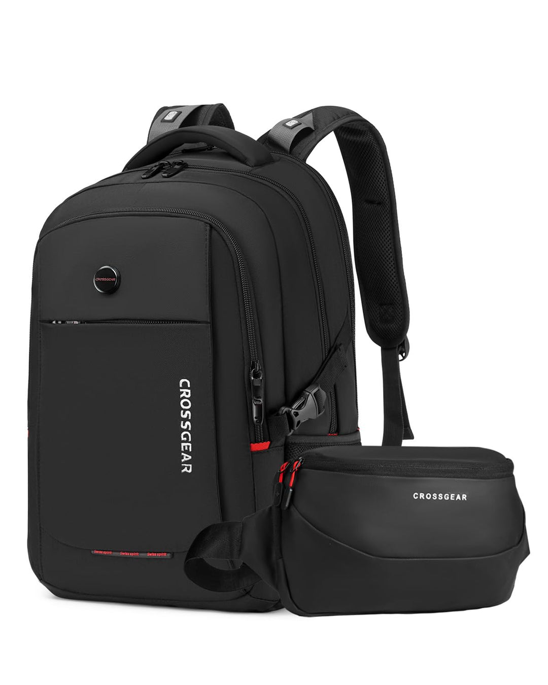 CROSSGEAR Reise-Laptop-Rucksack + Crossbody-Umhängetasche Set, 30L schwarzer wasserdichter Rucksack,