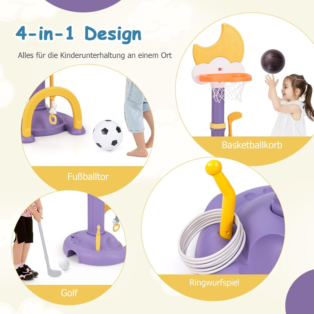 COSTWAY 4 in 1 Kinder Basketballkorb Set, Basketballständer höhenverstellbar mit Basketball & Fussba