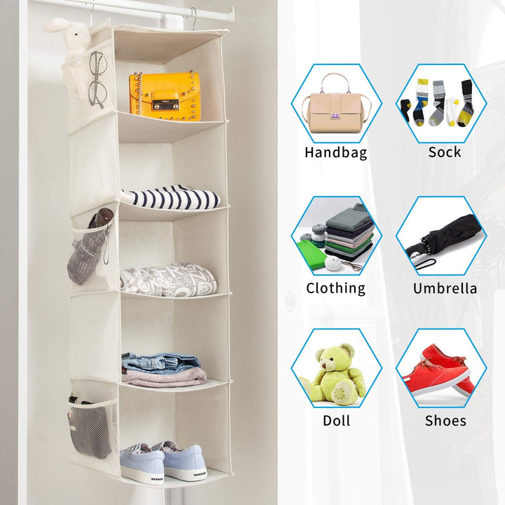 BrilliantJo 2er Set Hängeregal Kleiderschrank Organizer,Hängeregal Stoff, 5 Fächer hochwertige Hänge