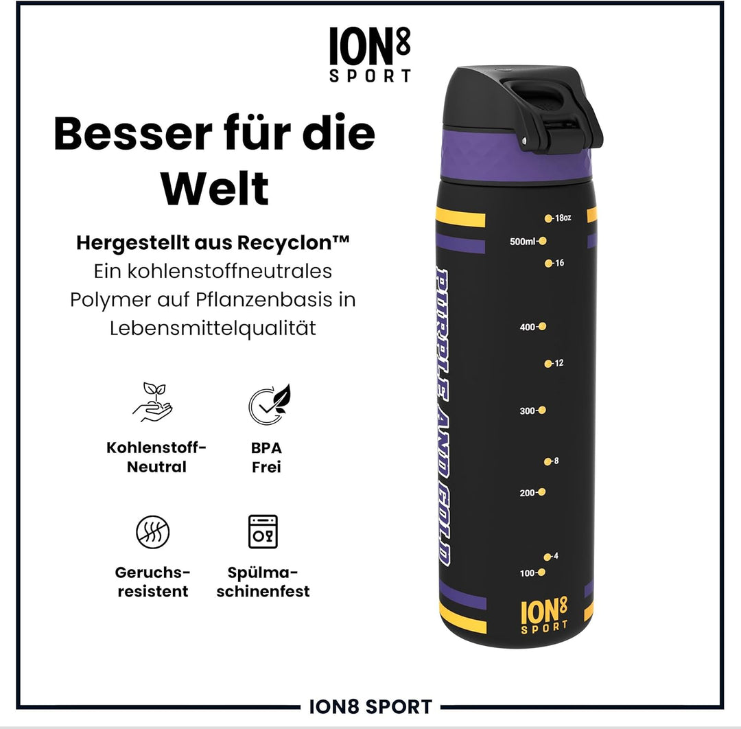 ion8 NBA Los Angeles Lakers Trinkflasche, 500 ml, Auslaufsicher, Einhandöffnung, Sichere Verriegelun