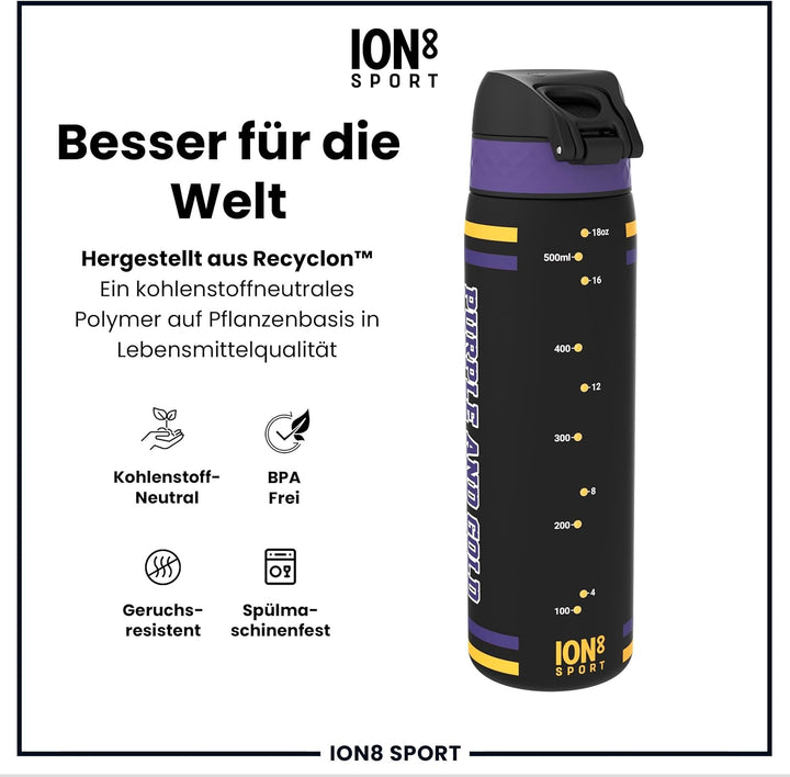 ion8 NBA Los Angeles Lakers Trinkflasche, 500 ml, Auslaufsicher, Einhandöffnung, Sichere Verriegelun