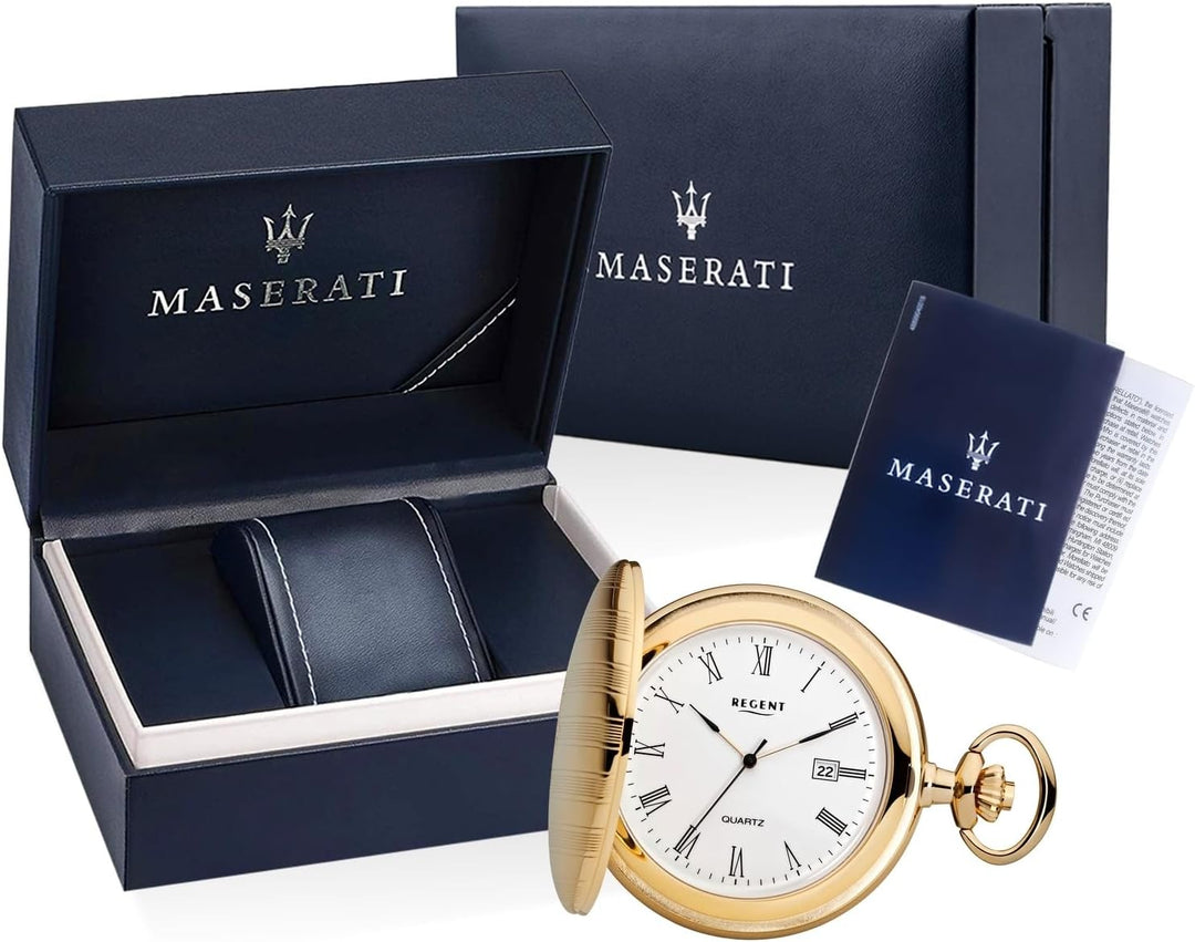Regent Herren Taschenuhr Savonnette Klappdeckel 47 MM Quarz Weisses Zifferblatt Römische Zahlen Datu
