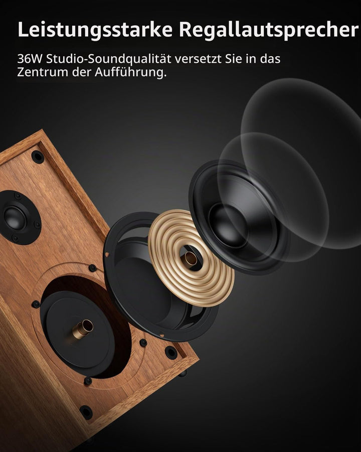 1 BY ONE HiFi Bluetooth Plattenspieler mit USB-Anschluss MM System 33/45 U/min Auto-Stopp und Phono-