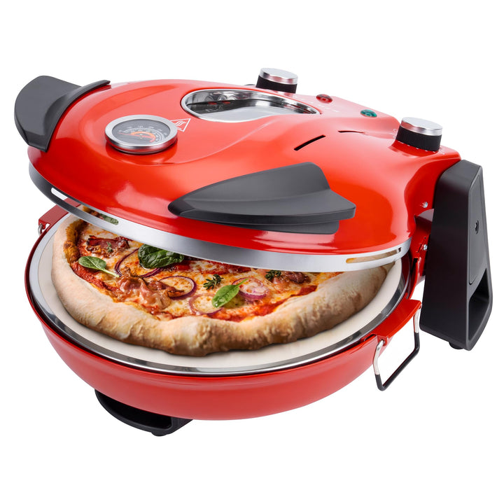 KLAMER Pizzaofen elektrisch, Pizza Ofen mit ⌀ 31cm, 1200W, 400°C, abnehmbarer Keramik Pizzastein, 5