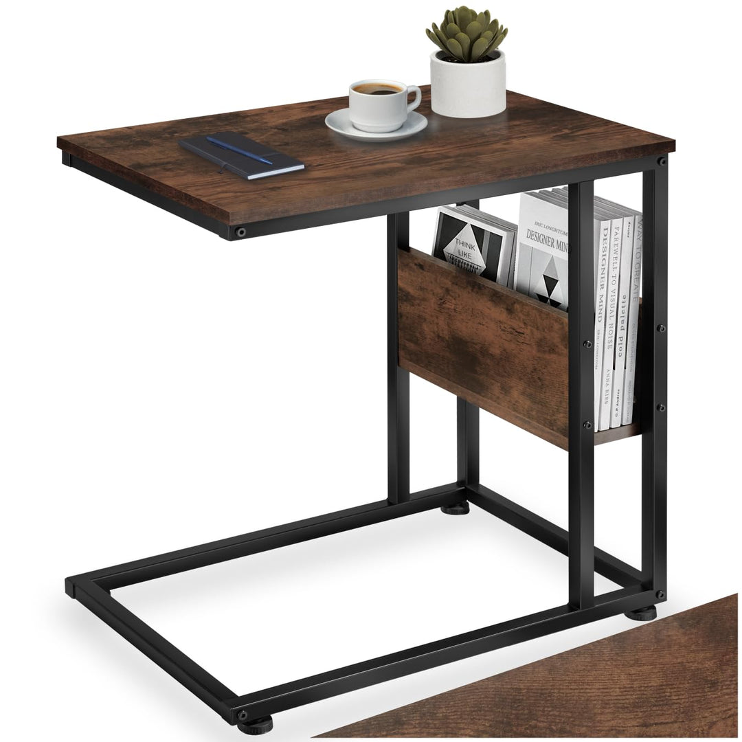 tectake® Beistelltisch Holz Metall, Wohnzimmertisch, Couchtisch C-Form, Laptoptisch für Couch, Bettt