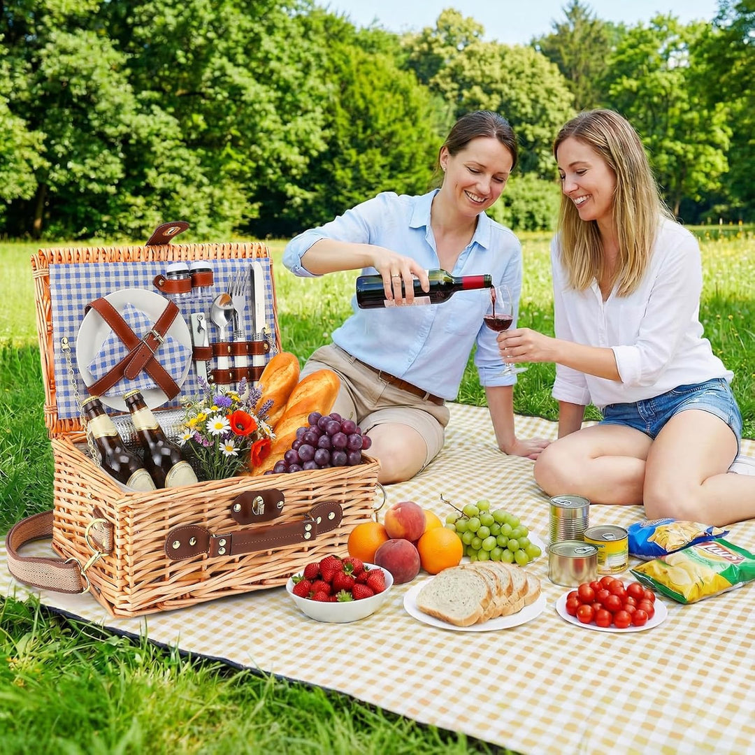 Wicker Picknickkorb für 2 Personen – Picknickkorb-Set mit Isolierfach,komplettem Geschirr &amp; Besteck,