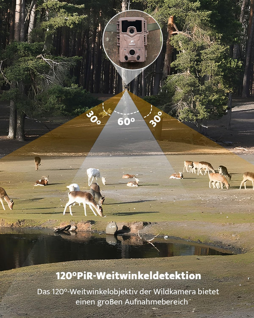 usogood Wildkamera 4K 48MP 30 fps mit Nachtsicht, Bewegungserkennung und Batterie 8 AA + 32 GB, wass